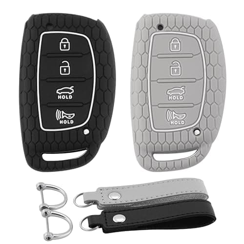 Koaudb for Hyundai Key Fob Cover with Keychain Silicone Rubber Key Shell Case Protector Fit for Hyundai Elantra Elantra GT Sonata Tucson Ioniq 4 Buttons Keyless Entry Smart Key 2 Pack Hyd4BG