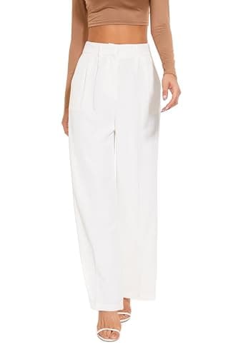 FUNYYZO Women's Wide Leg Pants High Elastic Waisted in The Back Business Work Trousers Long Straight Suit Pants