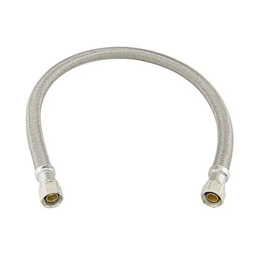 EZ-Fluid Plumbing 16" x 3/8" Female Compression To 3/8 Inch Female Comp. Stainless Steel Braided Faucet Connector Line Extension,Faucet Extension Supply Hose Connector Lines,Fits 3/8"Comp Male(1-Pack)