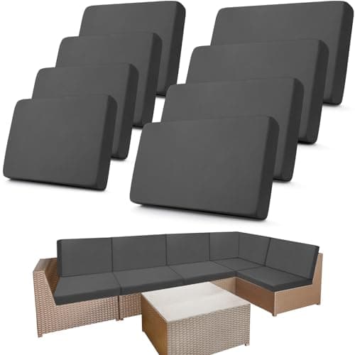 Newwiee 8 Pcs Stretch Patio Outdoor Cushion Covers Replacement for 4 Backrests and 4 Patio Cushions Covers Waterproof Couch Sofa Slipcover Furniture Protector Thin Fabric BreathableDark Gray