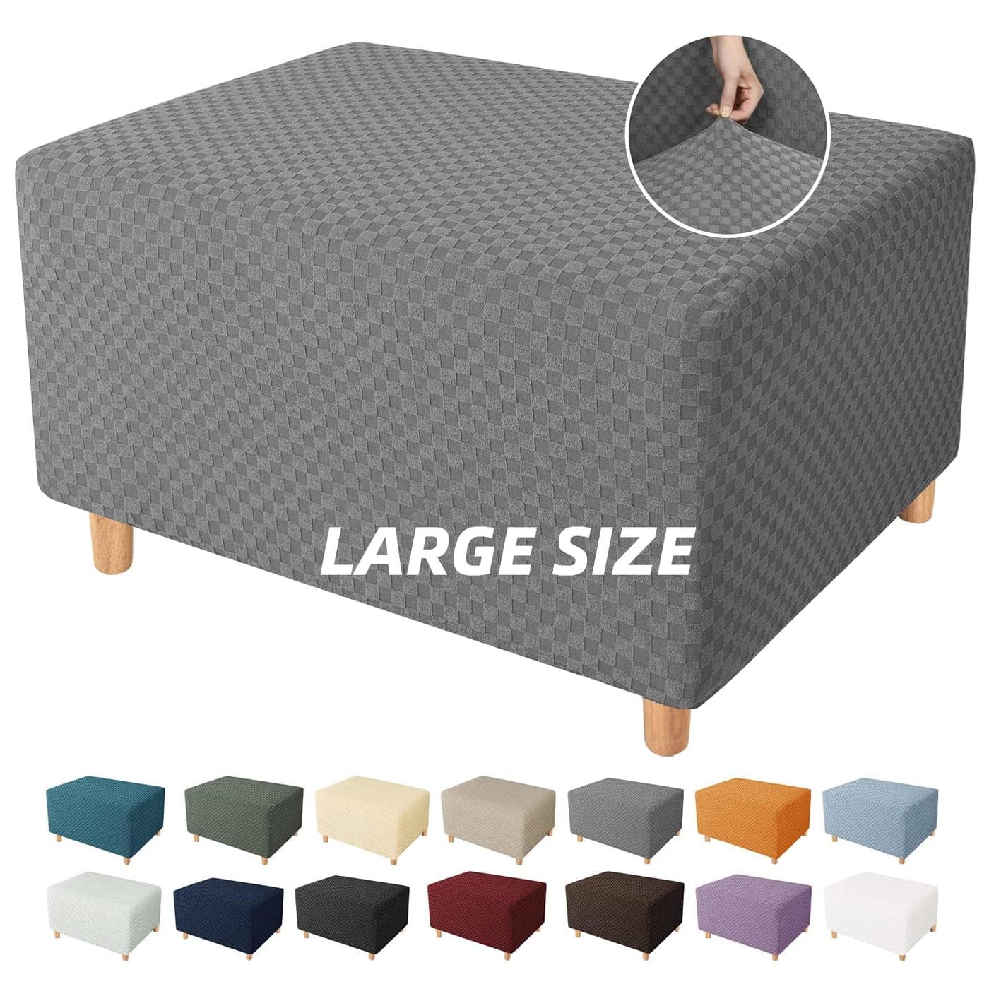 YEMYHOM Ottoman Cover Latest Jacquard Design High Stretch Folding Storage Footstool Protector Rectangle Removable Slipcover Ottoman Large Light Gray