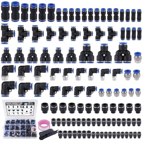 Ailbiuko 120 PCS Quick Connect Air Hose Fitting Assortment Kit18 14 38 12 NPT Thread Push to Connect Fittings Pneumatic Air Line Quick Connect Quick Release Fitting Kit