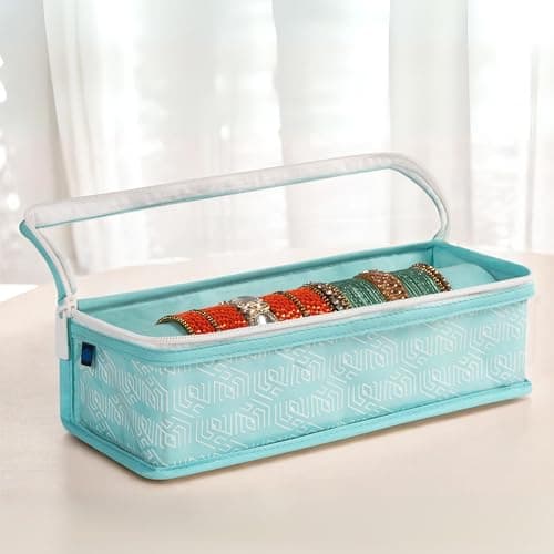 HomeStrap Cotton Single Rod Bangle Box with Transparent Top | Waterproof, Dustproof Organizer for Bangles, Chudis, Bracelets, Watches & Jewellery | Compact Storage Organizer | Sea Green| Pack of 1