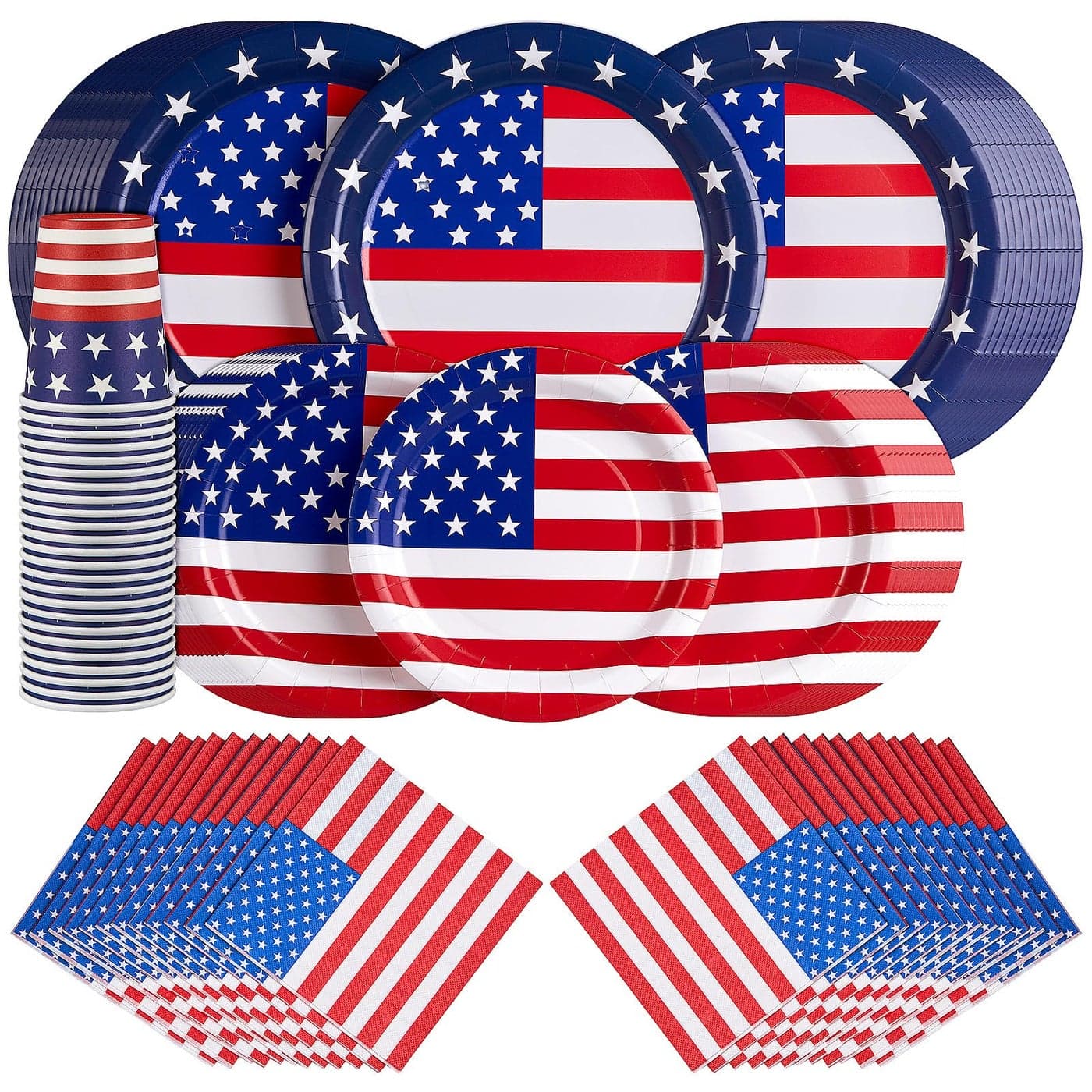 96Pcs Paper Plates and Napkins American Flag Patriotic Election Party Decoration Set Disposable Napkins and Paper Plates for Veterans Day Patriotic Party 4th of July Independence Day Decorations
