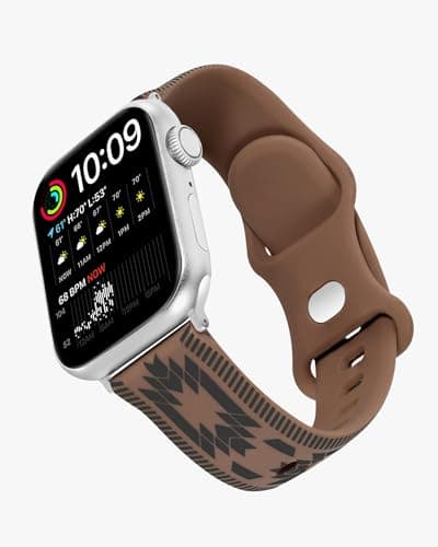 Wrangler Aztec Trail Silicone Band for Apple Watch Western Aztec Pattern Fits all Apple Watch Series and Sizes Brown