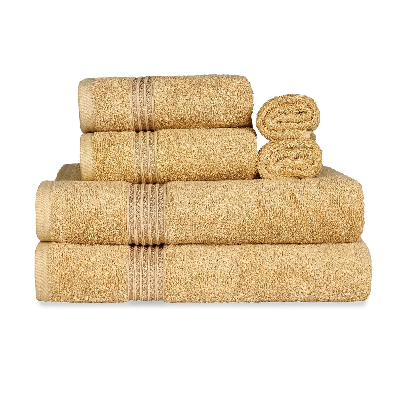 Superior Luxury Cotton Bath Towel 6 Piece Set Premium Egyptian Cotton Towels Gold