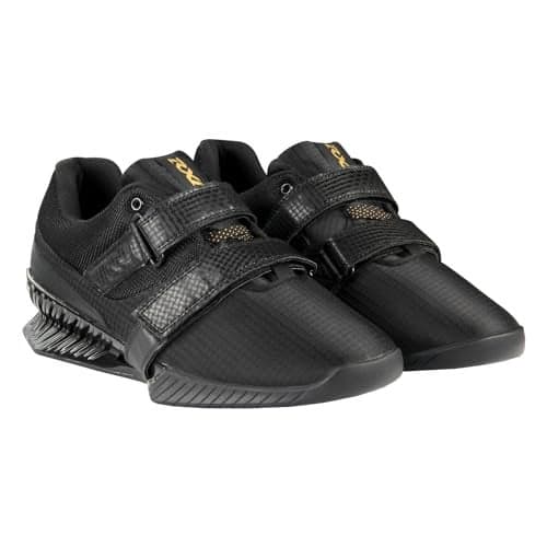 RXN Hercules Weightlifting Shoes - Powerlifting, Deadlifting & Crossfit - Strap and Lace-Up Gym Shoes - Non-Slip Olympic Lifting Shoes (Black/Black, 12)