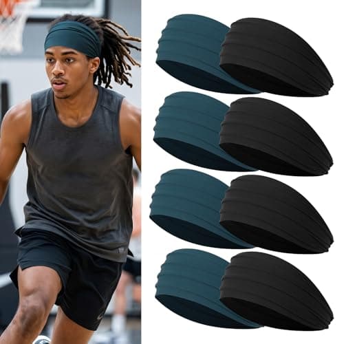 Rheytew 55Inch Wide Mens Sweat Band Headbands for Long Hair Mens Sports Headbands for Basketball Gym Running Outdoor Work 8 Pieces