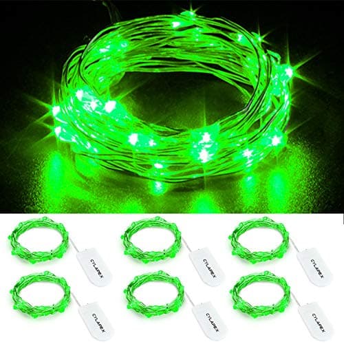CYLAPEX 6 Pack Fairy Lights Battery Operated 7ft 20 LED Mini String Lights Silver Wire Firefly Starry Moon Twinkle Lights for Halloween Mason Jars Party Christmas Centerpiece Table Decorations, Green