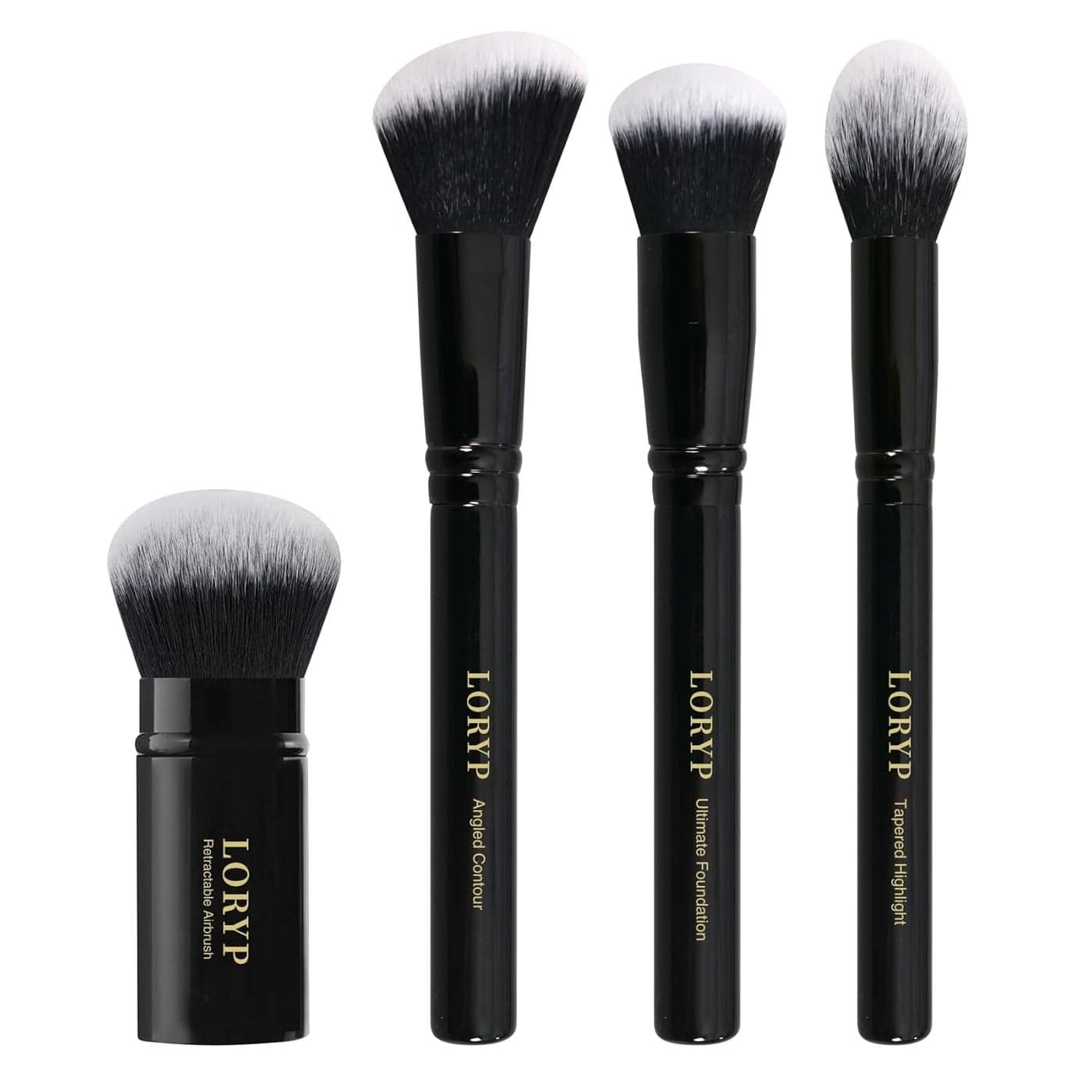 LORYP 4 Pcs Full Face Professional Makeup Brushes Set with Retractable Kabuki Airbrush For Powder,Liquid,Cream,Angled Blush Brush, Foundation Brush, Tapered Highlight Brush