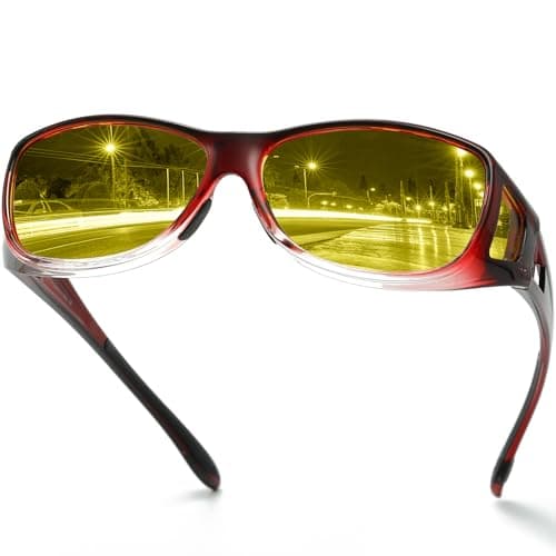 DUCO Night Vision Driving Glasses Fit Over Glasses for Men and Women HD Anti Glare Polarized Yellow Nighttime Lens 8953Y