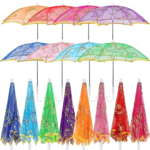 Sanwuta 8 Pcs Sequins Lace Indian Umbrella Handmade Designer Embroidery Retro Boho Pagoda Parasols for Wedding Party Outdoor(Multicolored,20.87 Inches)