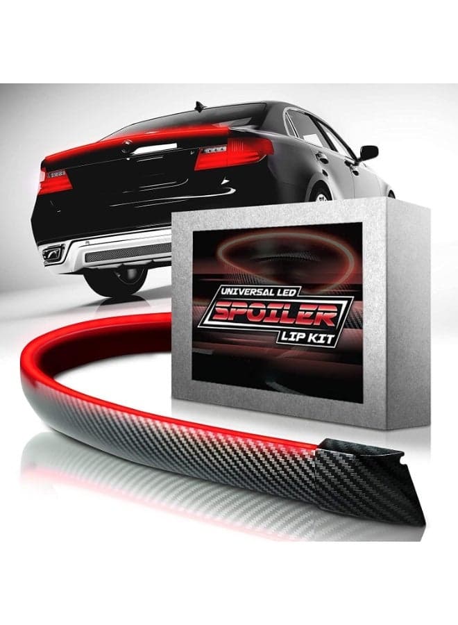 LED Trunk Lip Spoiler with Brake Light, Carbon Fiber Coated Rubber, Universal Fit