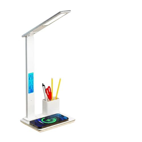 Study Table Lamp 4-in-1 Foldable LED Desk Lamp with Digital Clock, 15W Wireless Charging, Pen Holder, Touch Control, 4 Light Modes & 10 Brightness Levels – Adjustable Lamp for Office, Students