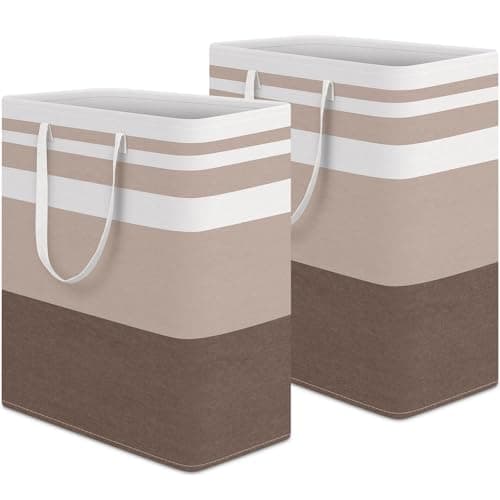 HomeHacks 2Pack Large Laundry Basket Waterproof Freestanding Laundry Hamper Collapsible Tall Clothes Hamper with Extended Handles for Clothes Toys in the Dorm and Family Brown 100L