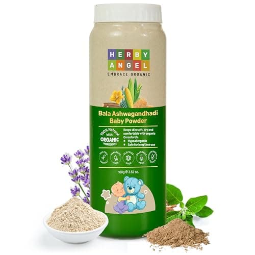 Herby Angel Talc Free Baby Powder - For Babies & Kids, Baby Powder For Kids, Baby Skin Care, Hypoallergenic, Talc Free Powder, Heals Diaper Rashes, Quick Moisture Absorbing, 100 GM (Pack of 1)