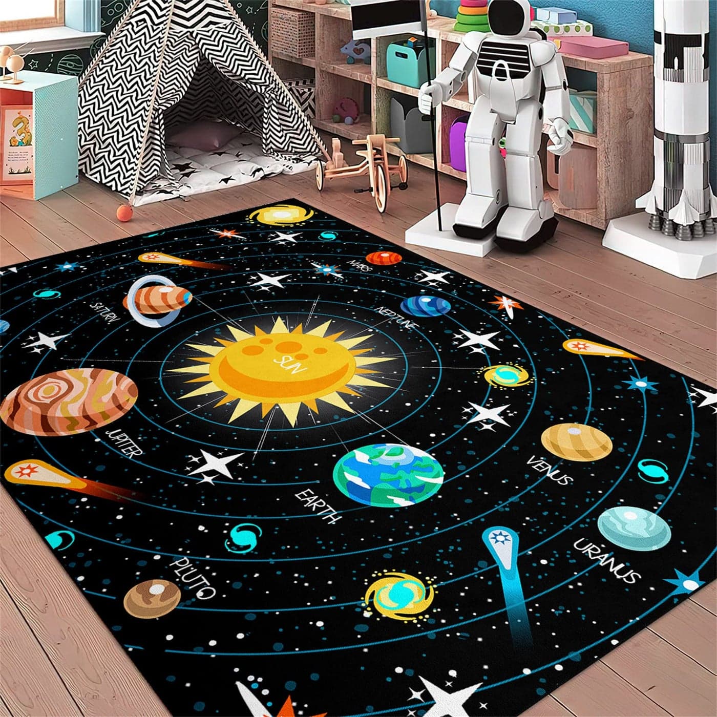 Galaxy Area Rugs Universe Solar System Planet Theme Small Carpets Space Rugs for Kids Bedroom Educational Learning Rug for Living Room Bedroom Indoor Crystal Polyester Floor Sofa Mats 254