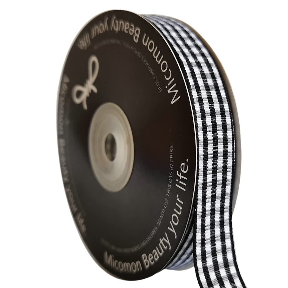 Micomon Black and White Wovon Edge Gingham Ribbon 25 Yard Each Roll 100 Polyester 58 Black