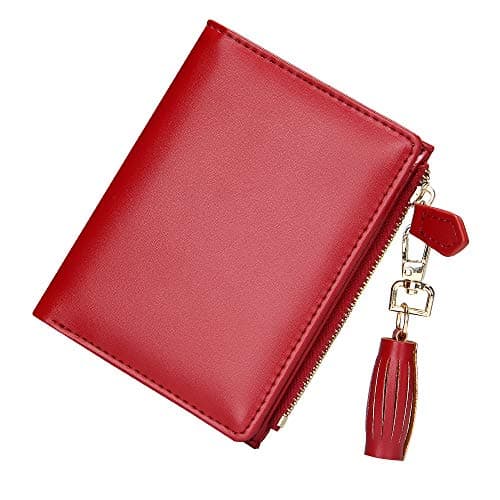 GEEAD Red Small Wallets for Women Bifold Slim Coin Purse Zipper ID Card Holder