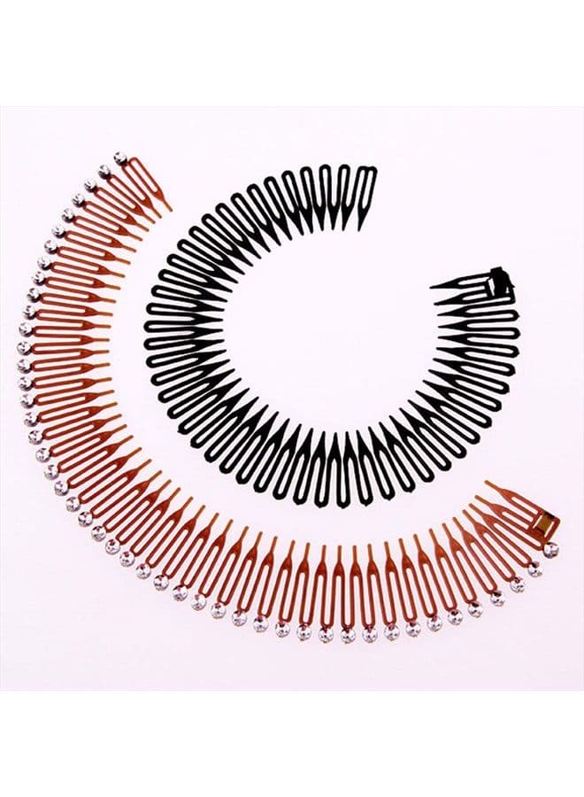 8Pcs Full Circle Spring Head Band Comb Plastic Flexible Hair Combs Headbands with Deep Teeth and Closure (4 Black + 4 Brown)