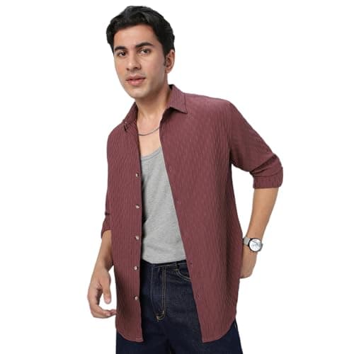 Urbano Fashion Men's Mauve Cotton Full Sleeve Regular Fit Textured Shirt with Spread Collar (shirtsmocregfs-06-mauve-xl)
