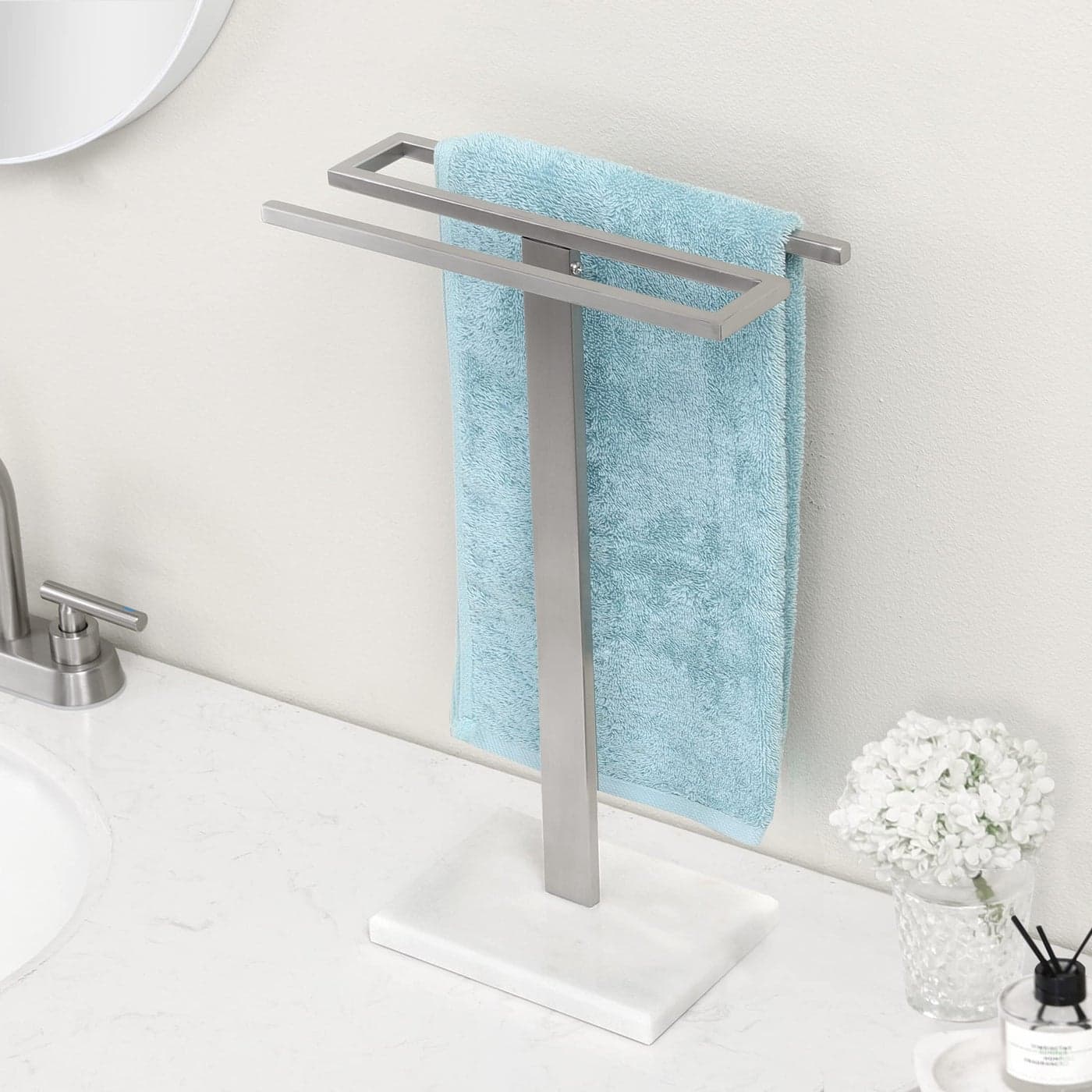 KES Hand Towel Stand with Marble Base SShape Towel Rack Free Standing Hand Towel Holder for Bathroom Countertop SUS304 Stainless Steel Brushed Finish BTH2232