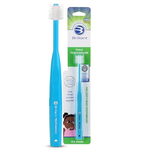 Brilliant Oral Care Child Toothbrush with Soft Bristles and Round Head, for a Kid Approved, Easy to Use All-Around Clean Mouth, Ages 2-5 Years, Sky Blue, 1 Pack