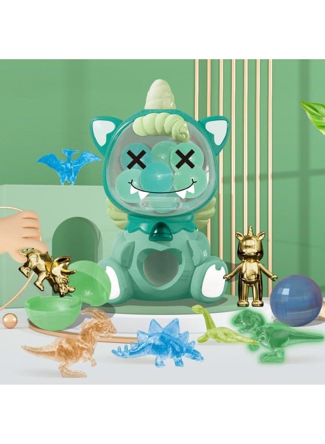 Green Unicorn Dinosaur Egg Twister Machine for Kids - Funny DIY Candy Spinner Scratch Toy for Kindergarten - Best Gift for Boys & Men - 7 Egg Balls Included - Educational Fun Toy -