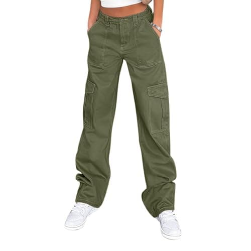Lepunuo Cargo Pants Tactical Hiking Pants for Women Stretchy Waist Cargo Pants Army Green