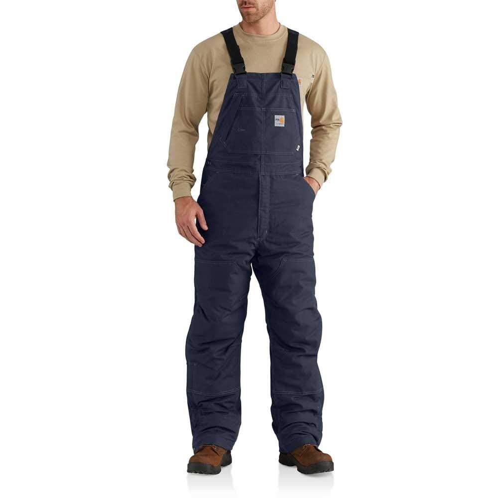 Carhartt Mens FlameResistant Quick Duck Lined Bib OverallDark Navy34 x 32