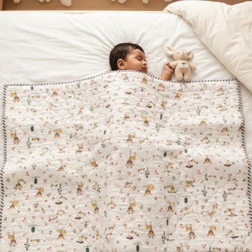 HOMEMONDE Cotton Reversible Kids Blanket (0-5 Yrs) | Soft, Cozy & Warm Triple Layer | Safe & Chemical-Free | All-Season Use | 54" x 84" (137 cm x 213 cm) - Tender Tales