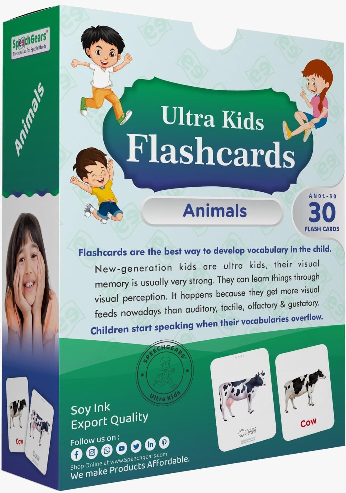 Early Learners Animals Ultrakids Flash Cards Educational Toys Pack of 30 Cards