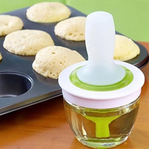 Divinext Oil Dispenser Glass Bowl Container and Silicone Pastry Brush Set for Cooking, BBQ, Baking and Grilling,15 X 6 X 8 cm,Green