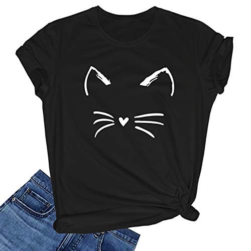 LOOKFACE Women's Cute T Shirt Junior Tops Teen Girls Graphic Tees Black Large