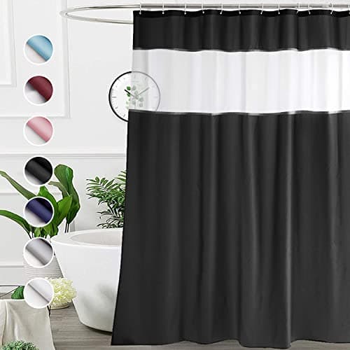 UFRIDAY Shower Curtain Grey and White 72 x 72 Inch Fabric Shower Curtain with WindowShower Curtain for Bathroom and BathtubsMachine Washable Hotel Quality Black