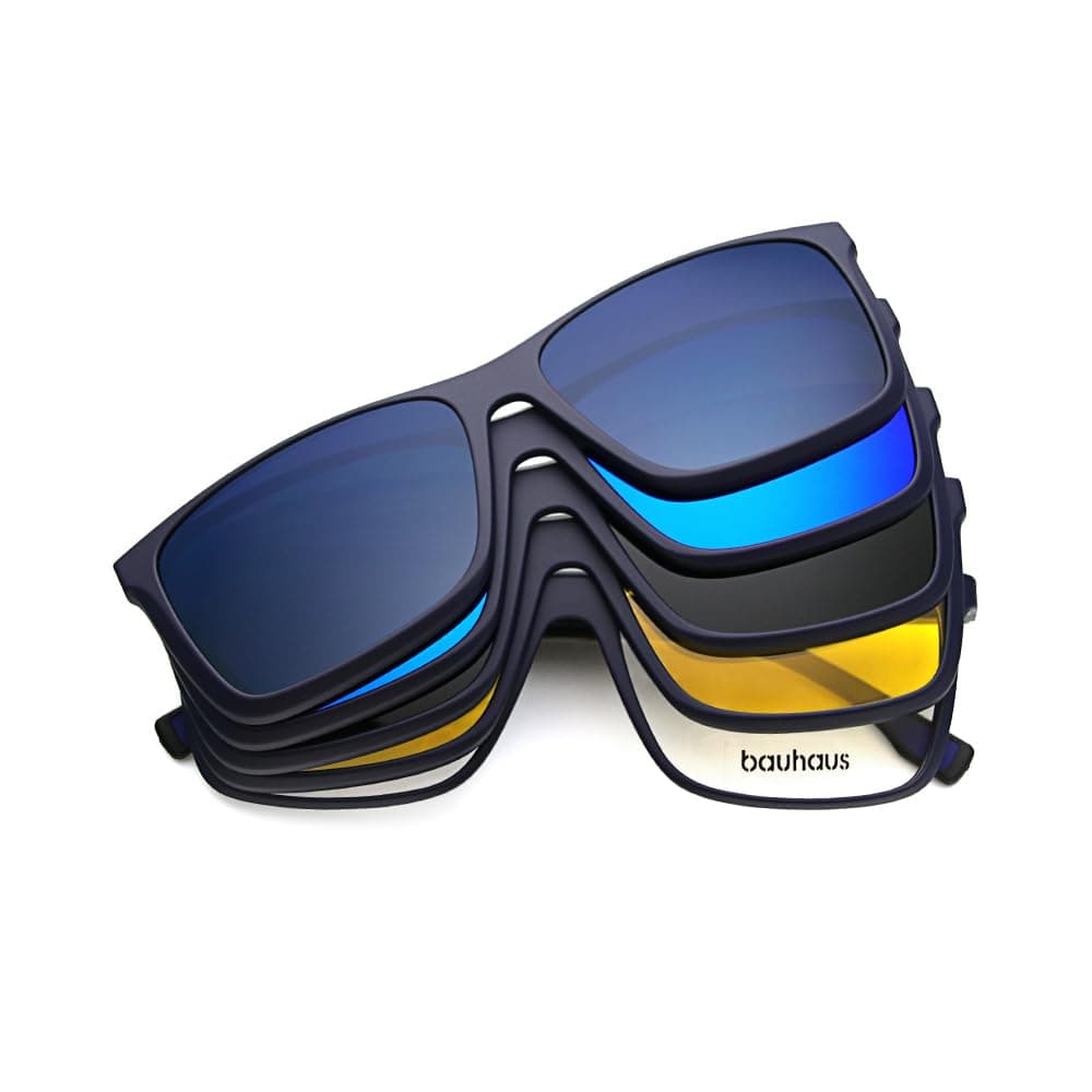Bauhaus Magnetic Clip on Sunglasses for Men Women Polarized UV Protection Retro Square Eyeglasses Fit Over Night Driving