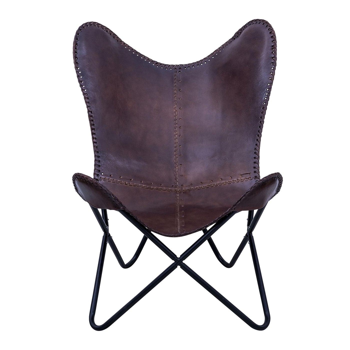Leather Butterfly Chair Genuine Leather I Handmade Accent Arm Chair Iron Frame I Lounge Chair I Comfortable Recliner I HandStitching Industrial Effect
