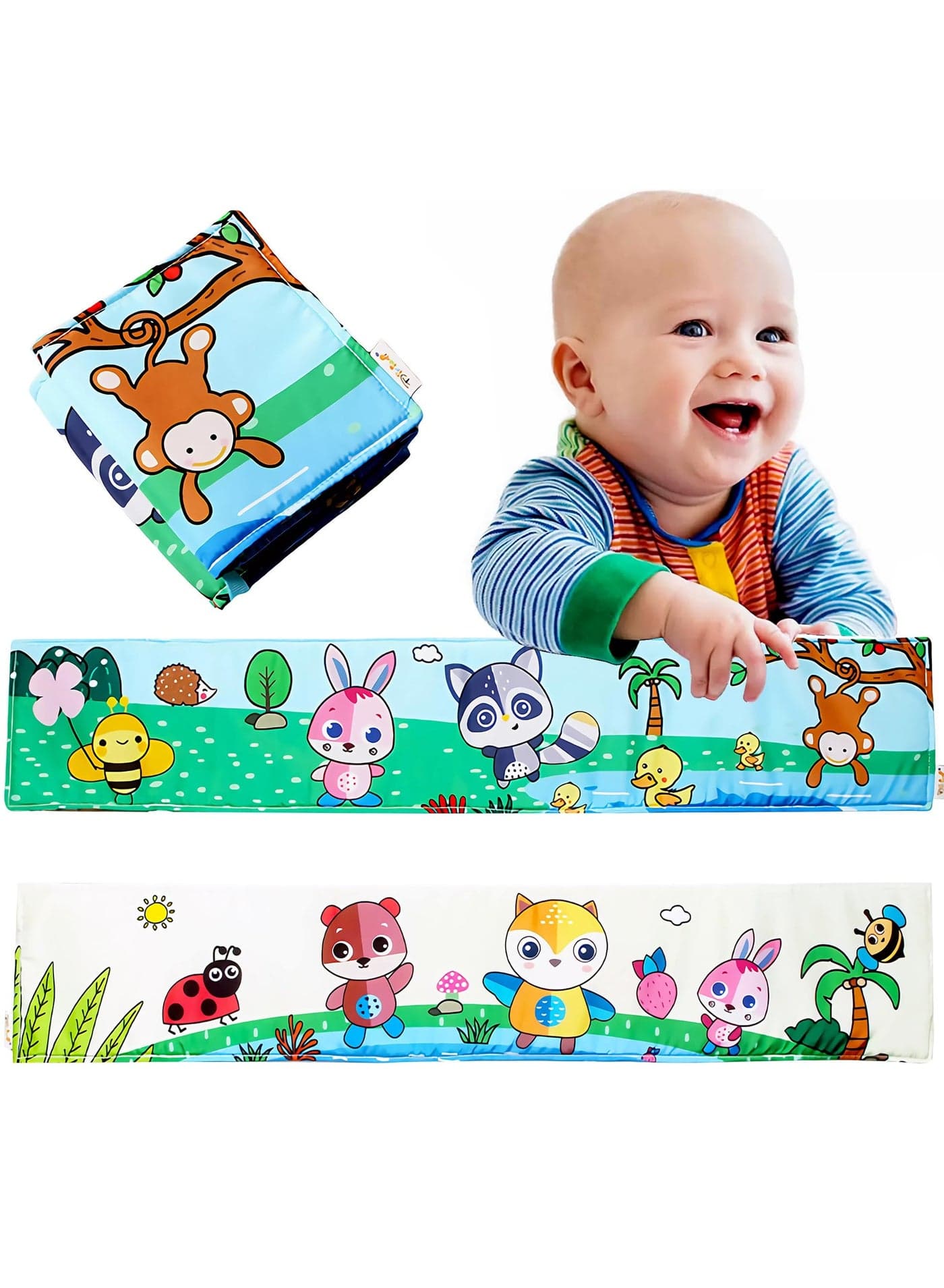 Double Sided High Contrast Colorful Baby Cloth Book Early Educational Sensory Toy Washable Crib Toy Safe for Newborns Teething and Durable