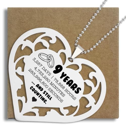 9 Year Anniversary Ornament, Heart Shaped Stainless Steel Gift for Wife Husband Couple, 9 Years and Still Counting Wedding Anniversary Keepsake for Him Her Romantic Hanging Decor SXX4