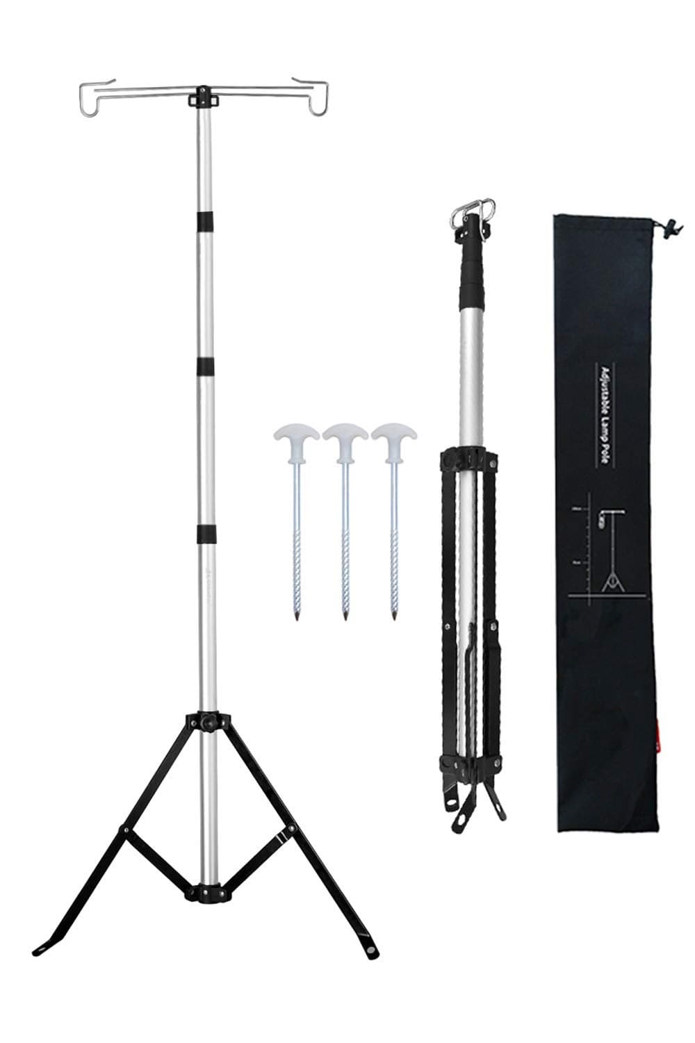 OMUKY Telescopic Lantern Stand with Base Outdoor Camping Lamp Stand Pole Adjustable Lantern Pole (Silver)