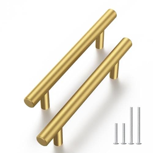 Haliwu 10 Pack Cabinet Handles Brass Gold Cabinet Pulls 3-1/2 Inch Hole Center Drawer Pulls Modern Bar Dresser Handles for Bathroom Kitchen Bedroom