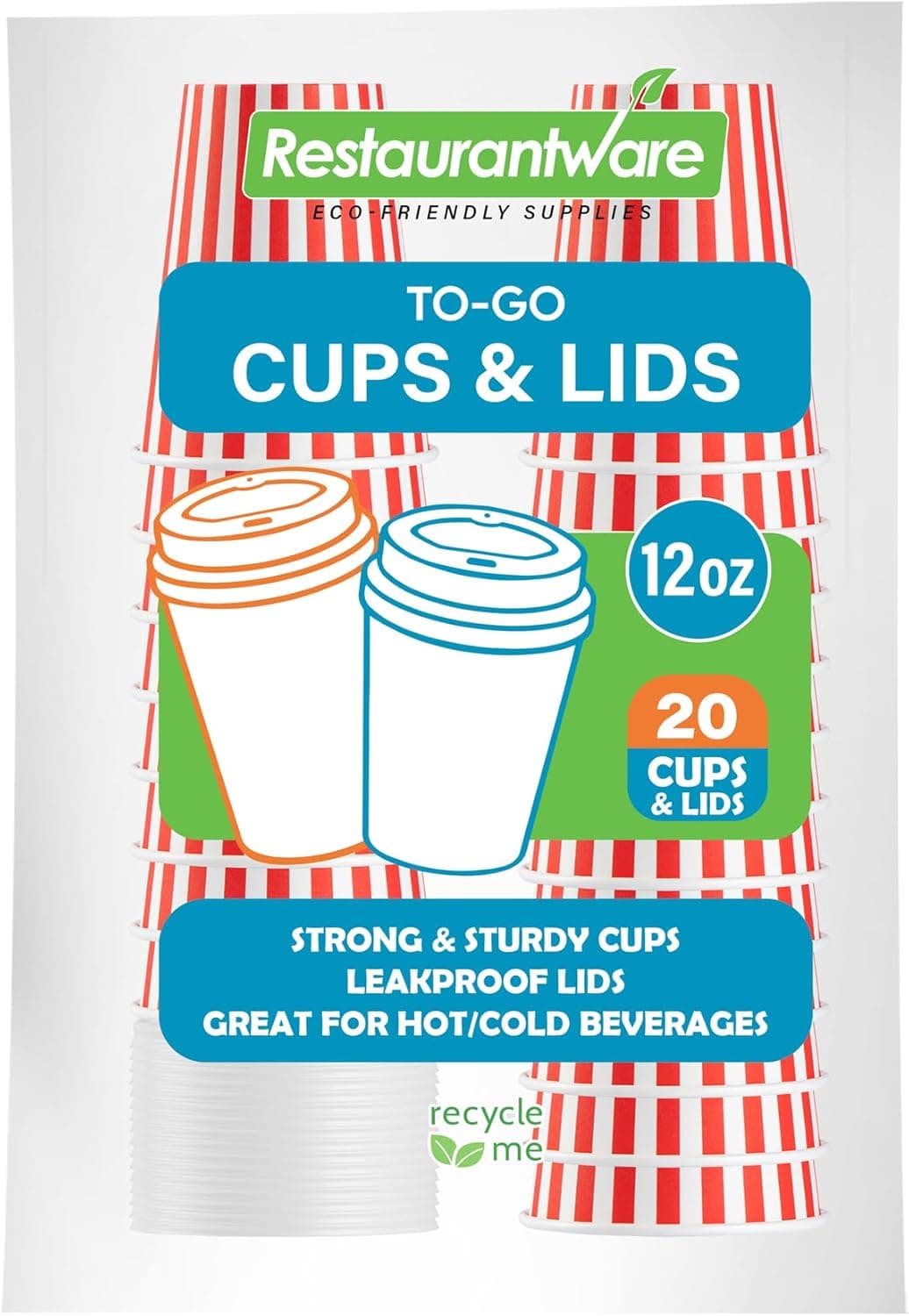 12 Ounce Disposable Coffee Cups With Lids 20 Hot Cups With Lids Sleeves Sold Separately Single Wall Red And White Stripe Paper Coffee Cups For All Kinds Of Beverages Restaurantware