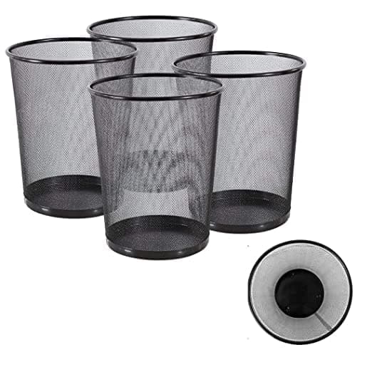 Voxmix Metal Mesh Big Size Dustbin for Office use HomeMultipurpose Set of 4 Metal Mesh 235 X 265 X 190 MM Black