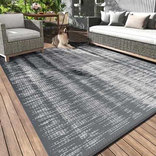 MontVoo Outdoor Rug Waterproof 6x9 ft Outdoor Carpet Patio Rug Mat Reversible RV Camping Rug Plastic Straw Outside Rug for Balcony Porch Deck Picnic Beach Modern Grey