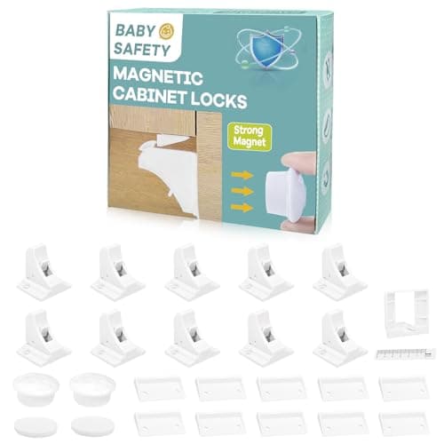 10 Pack Magnetic Cabinet Locks for Baby Proofing Child Safety Drawer Locks with 2 Keys NoDrill 3M Adhesive Installation Fits 2 Thick Cabinets Kitchen Bathroom Safety Locks