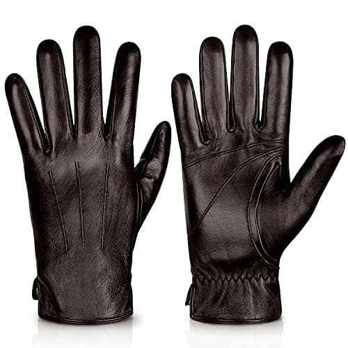 Alepo Genuine Sheepskin Leather Gloves For Men, Winter Warm Touchscreen Texting Cashmere Lined Driving Motorcycle Gloves (Brown-XXL)