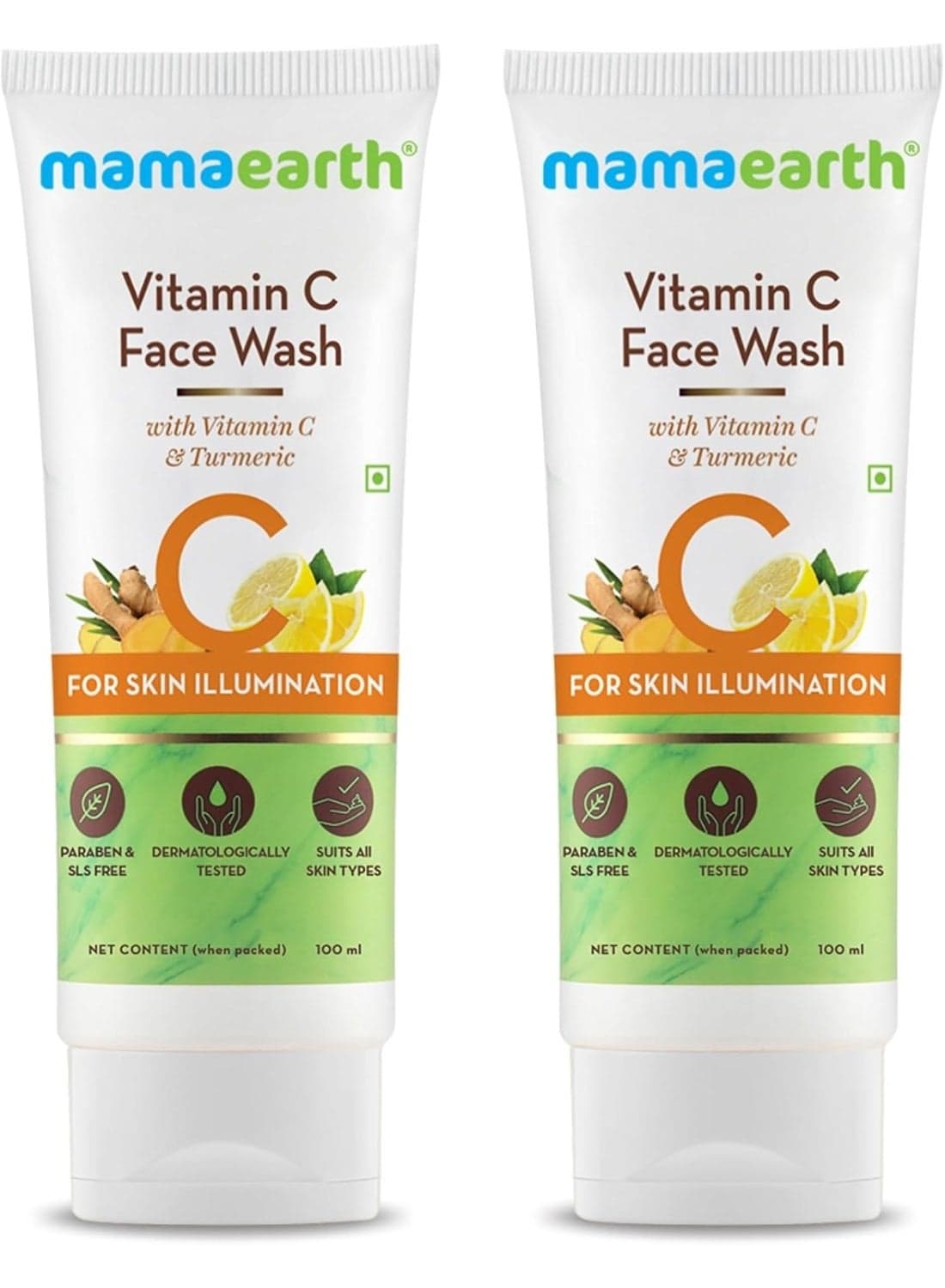 Mamaearth Vitamin C Face Wash for Women & Men | Toxin-Free & Oil-Free Face Wash | For Acne-Prone, Dry & Oily Skin | Illuminates Skin - 100 ml (Pack of 2)