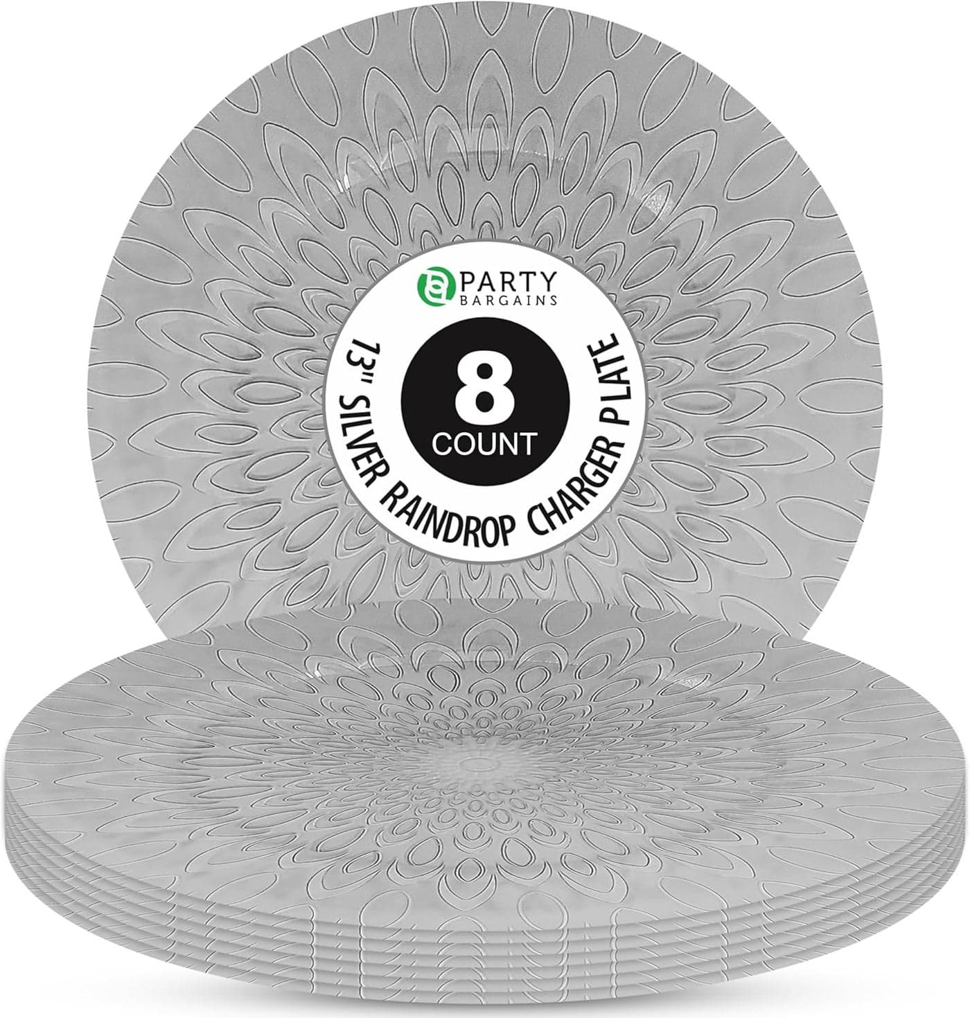 PARTY BARGAINS 13 Inch Plastic Charger Plates Raindrop Transparent Silver 8 Pack