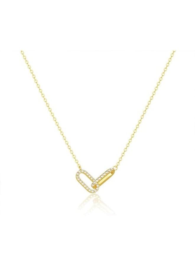 Gold Pendant Necklace for Women, Dainty Diamond Necklaces, Simple 14K Gold Plated Paperclip Choker Necklaces, Cute Minimalist Open Oval Necklaces, Trendy Jewelry, for Women and Girls Gifts