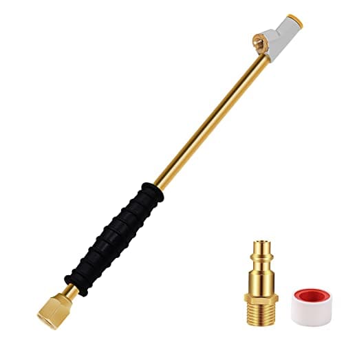 GODESON 1/4" FNPT Extended Reach Dual Head Air Chuck, 2-Way Connection 11.8" Extended Brass Air Chuck with Rubber Handle,Tire Chuck with Quick Plug for Semi, RV, Truck Dually Tires
